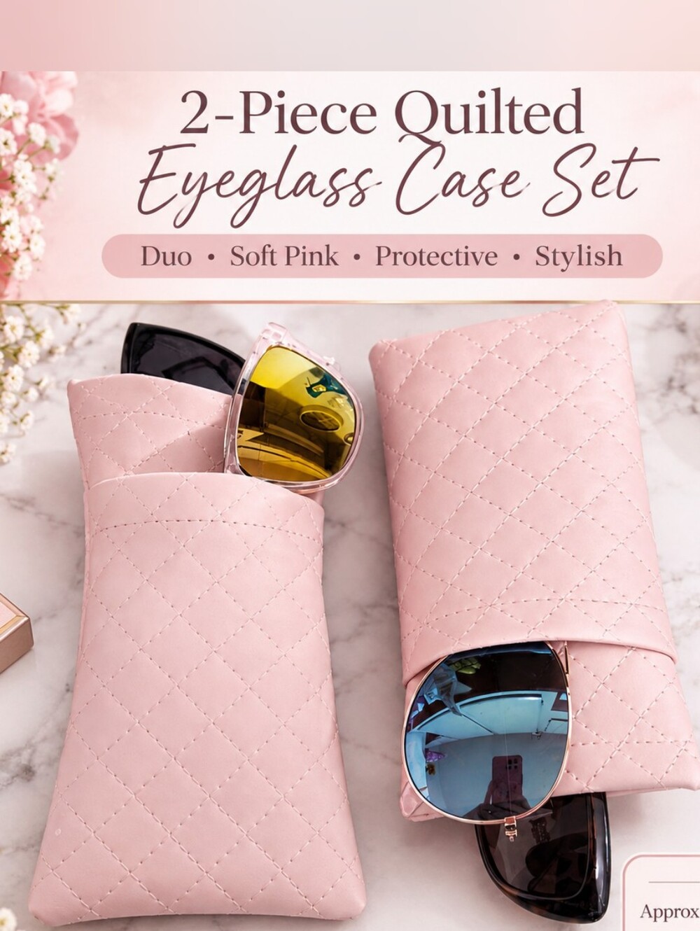 Soft Pink Quilted 2-Piece Eyeglass Case Set " New Without Tags"